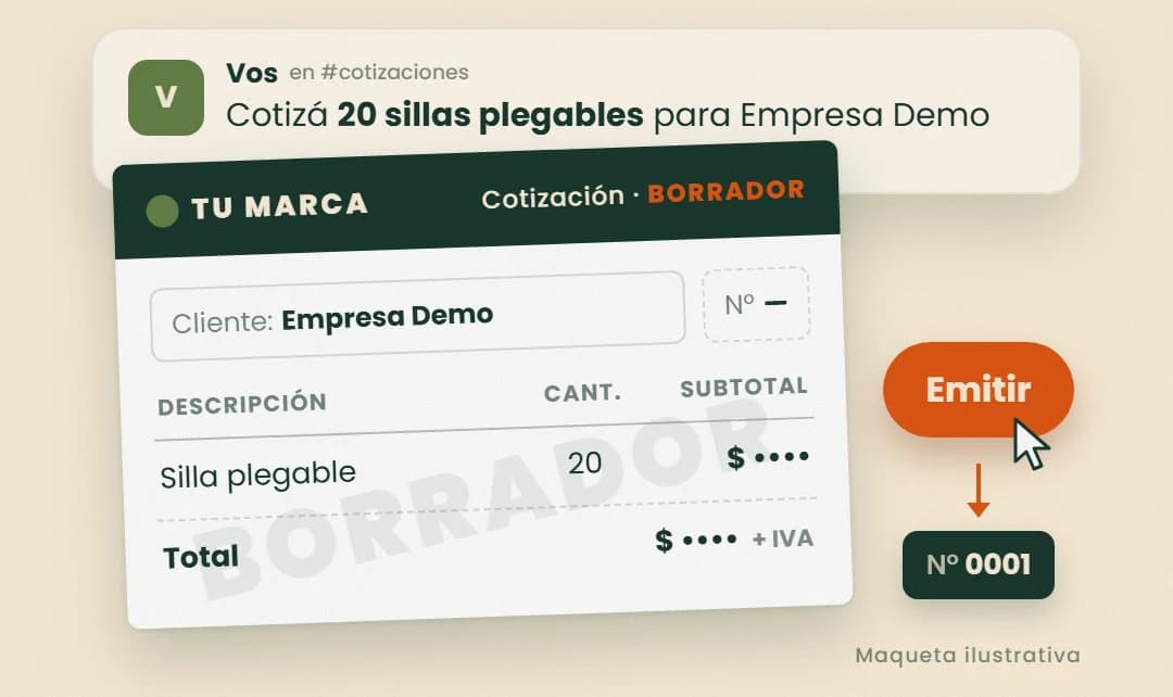 Maqueta ilustrativa: Cotizaciones en PDF pedidas por chat