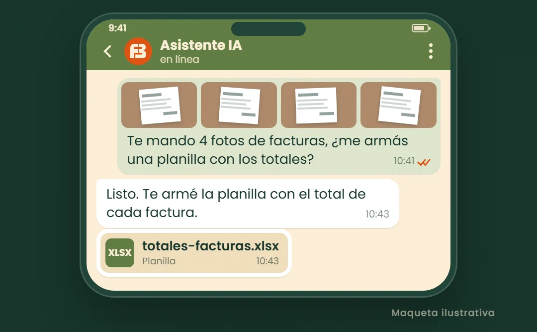 Maqueta ilustrativa: Un asistente que trabaja por WhatsApp